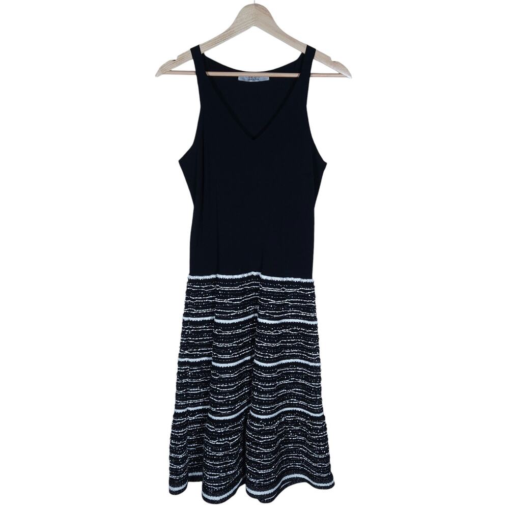 D. Exterior Dress Medium Black Textured Knit Sleeveless V Neck A Line Mini